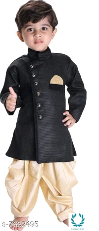 Just Creation Exclusive Hot Sherwani & Dhoti - 6-12 Months, Red/ Black, Cotton Blend, Pack Of :1